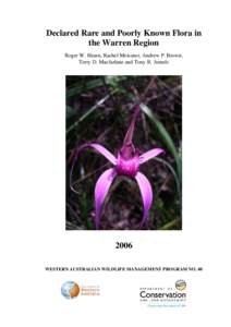 Declared Rare and Poorly Known Flora in the Warren Region Roger W. Hearn, Rachel Meissner, Andrew P. Brown, Terry D. Macfarlane and Tony R. Annels  2006