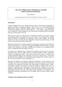 The risk to lifelines from earthquakes in Australia and in Canberra in particular Kevin McCue Australian Seismological Centre, AGSO, GPO Box 378 Canberra ACT[removed]Introduction