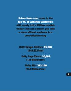 Salem-News.com ranks in the top 1% of websites worldwide with nearly half a Million monthly visitors and can connect you with a mass affluent audience in a cost-effective way