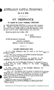 AUSTRALIAN CAPITAL TERRITORY. No. 9 of[removed]AN ORDINANCE To amend the Leases Ordinance