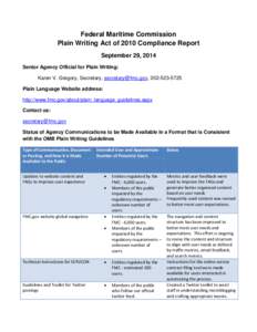 Plain Writing Act of 2010 Compliance Report 2014