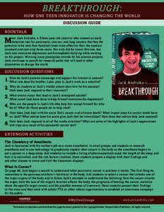 BREAKTHROUGH: HOW ONE TEEN INNOVATOR IS CHANGING THE WORLD DISCUSSION GUIDE BOOKTALK  M