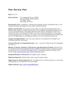 Peer Review Plan Date: [removed]Source Center: U.S. Geological Survey (USGS) Arkansas Water Science Center