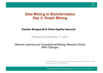 Graph Mining and Graph Kernels  Data Mining in Bioinformatics Day 3: Graph Mining Karsten Borgwardt & Chloé-Agathe Azencott February 6 to February 17, 2012
