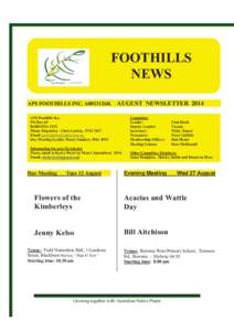 FOOTHILLS NEWS APS FOOTHILLS INC. A0013126K AUGUST NEWSLETTER 2014