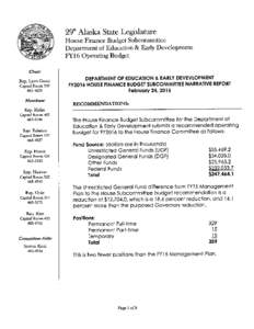 29th  Alaska State Legislature House Finance Budget Subcommittee Department of Education & Early Development