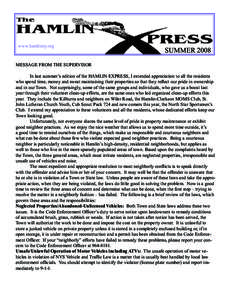 www.hamlinny.org  SUMMER 2008 MESSAGE FROM THE SUPERVISOR In last summer’s edition of the HAMLIN EXPRESS, I extended appreciation to all the residents