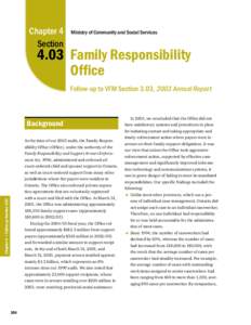 2005 Annual Report of the Office of the Auditor General of Ontario: Follow-up 4.03 Family Responsibility Office