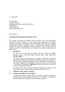 12 August 2005 Mr John Kluver Executive Director Corporations and Markets Advisory Committee GPO Box 3967 Sydney NSW 2001