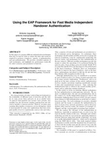 Using the EAP Framework for Fast Media Independent Handover Authentication∗ Antonio Izquierdo [removed] Katrin Hoeper [removed]