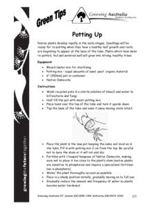 Potting Up Native plants develop rapidly in the early stages. Seedlings will be ready for re-potting when they have a healthy leaf growth and roots are beginning to appear at the base of the tube. Plants which have been 