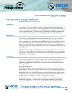 KCG Perspective on Marketing & Selling M&S[removed]January 31, 2001 Top Ten Web Design Mistakes By Jeff Koke, Managing Director, KCG Studios Abstract: