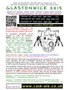 Attila the Stockbroker and Alex Hall (in conjunction with The Duke of Wellington, Church Farm, & Adur Festival) present GLASTONWICK 2015 ADUR’S 20 T H ANNUAL BEER, MUSIC, POETRY, & MORE BEER FESTIVAL