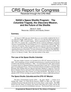 NASA's Space Shuttle Program:   The Columbia Tragedy, the Discovery Mission, and the Future of the Shuttle