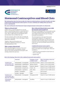 Hormonal Contraceptives and Blood Clots This information sheet has been produced to help you understand more about the benefits and risks of harm from using hormonal contraceptives. It is not a substitute for talking wit