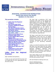 ella  REGIONAL COOPERATION NEWSLETTER South East Asia & the Pacific Bulletin #1 Feb 2014 This newsletter includes