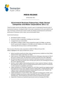 MEDIA RELEASE 20 November 2012 _______________________________ Government Business Enterprises, State Owned Companies and Water Corporations[removed]