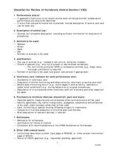 Checklist for Evaluation of the Vertebrate Animal Section (VAS[removed]