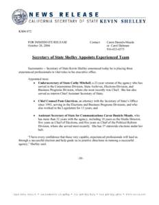 KS04:072 FOR IMMEDIATE RELEASE October 28, 2004 Contact: