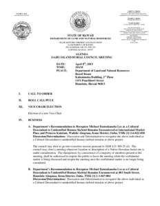 CARTY S. CHANG INTERIM CHAIRPERSON BOARD OF LAND AND NATURAL RESOURCES COMMISSION ON WATER RESOURCE MANAGEMENT  DAVID Y. IGE