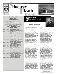 Shaarey ikvah T Bulletin Sivan/Tamuz 5774