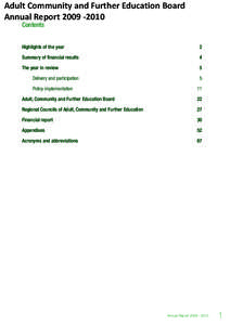 Adult Community and Further Education Board Annual Report[removed]Contents Highlights of the year