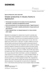 Press Release: Greater productivity in industry thanks to digitalization