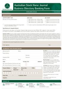 Australian Stock Horse Journal Business Directory Booking Form www.ashs.com.au  Amended: [removed]