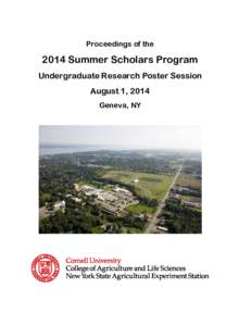 Proceedings of the[removed]Summer Scholars Program Undergraduate Research Poster Session August 1, 2014 Geneva, NY