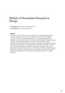 Models of Dissertation Research in Design S. Poggenpohl Illinois Institute of Technology, USA K. Sato Illinois Institute of Technology, USA  Abstract