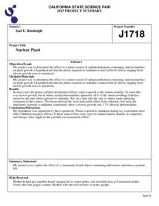 CALIFORNIA STATE SCIENCE FAIR 2013 PROJECT SUMMARY Name(s)  Joel E. Randolph