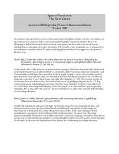 Spencer Foundation  The New Civics Annotated Bibliography: Grantees’ Recommendations October 2012