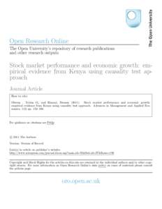 Open Research Online The Open University’s repository of research publications and other research outputs Stock market performance and economic growth: empirical evidence from Kenya using causality test approach Journa