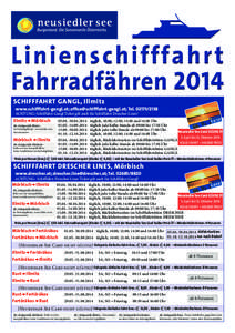 o  Linienschifffahr t Fahrradfähren 2014 Schifffahrt Gangl, Illmitz