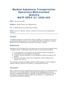 Medical Assistance Transportation Operations Memorandum