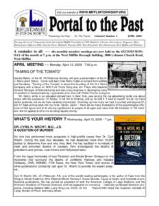 Visit our website at WWW.MIFFLINTOWNSHIP.ORG  “Preserving Our Past[removed]For The Future” Volume 9 Number 4