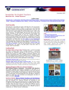 XX November 2009 Newsletter for English Teachers About the USA – Virtual Classroom In this issue: