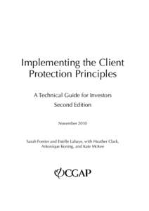 Implementing the Client Protection Principles A Technical Guide for Investors Second Edition November 2010