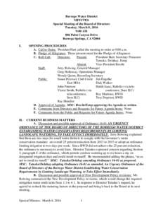 Borrego Water District MINUTES Special Meeting of the Board of Directors Tuesday, March 8, 2016 9:00 AM 806 Palm Canyon Drive