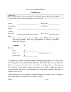 Scioto County Agricultural Society Camping Permit Instructions: This form is to be filled out, printed, and mailed to: Scioto County Fair, PO Box 109, Lucasville, OhioYou may include your full payment to guarante