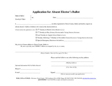 Application for Absent Elector’s Ballot