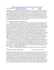 Southern Campaign American Revolution Pension Statements & Rosters Pension application of Mathew Dalton W22503 Mary fn22SC Transcribed by Will Graves[removed]