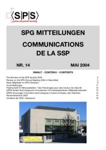 SPG MITTEILUNGEN COMMUNICATIONS DE LA SSP NR. 14  MAI 2004