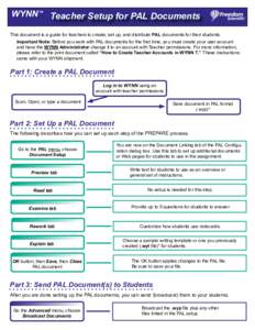 WYNN™ Teacher Setup for PAL Documents This document is a guide for teachers to create, set up, and distribute PAL documents for their students. Important Note: Before you work with PAL documents for the first time, you