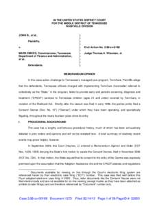 Government of Tennessee / TennCare / Health / Medicaid / Prenatal care / Government / SXC Health Solutions / Medi-Cal / Medicare / Federal assistance in the United States / Healthcare reform in the United States / Presidency of Lyndon B. Johnson