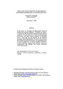 WHO IS THE “PLATZ-HIRSCH” OF THE GERMAN ECONOMICS PROFESSION? A CITATION ANALYSIS Heinrich W. Ursprung*