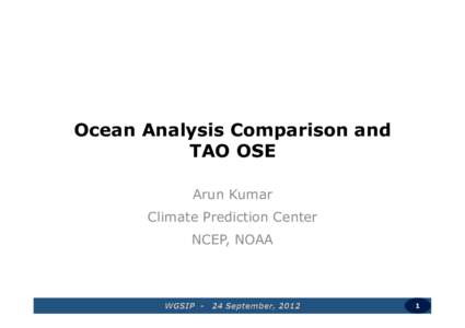 Ocean Analysis Comparison and TAO OSE Arun Kumar Climate Prediction Center NCEP, NOAA