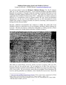 Additional Information about Louis Deshêtres Labrosse Loraine M. DiCerbo – FCHSM Member () In a previous article I wrote for Michigan’s Habitant Heritage (Vol. 28, #1, January 2007, pp