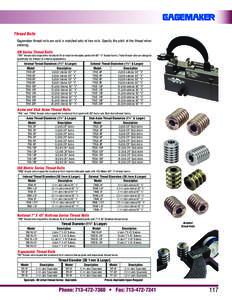 Thread Rolls Gagemaker thread rolls are sold in matched sets of two rolls. Specify the pitch of the thread when ordering. UN Series Thread Rolls