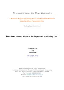 Research Center for Price Dynamics A Research Project Concerning Prices and Household Behaviors Based on Micro Transaction Data Working Paper Series No.5